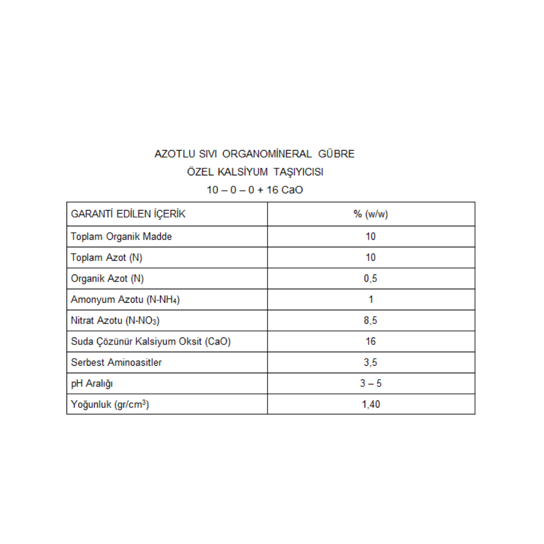 ARELCHEM AMINO CAL AA (AZOTLU SIVI ORGANOMİNERAL GÜBRE) 1 LT'LİK AMBALAJ