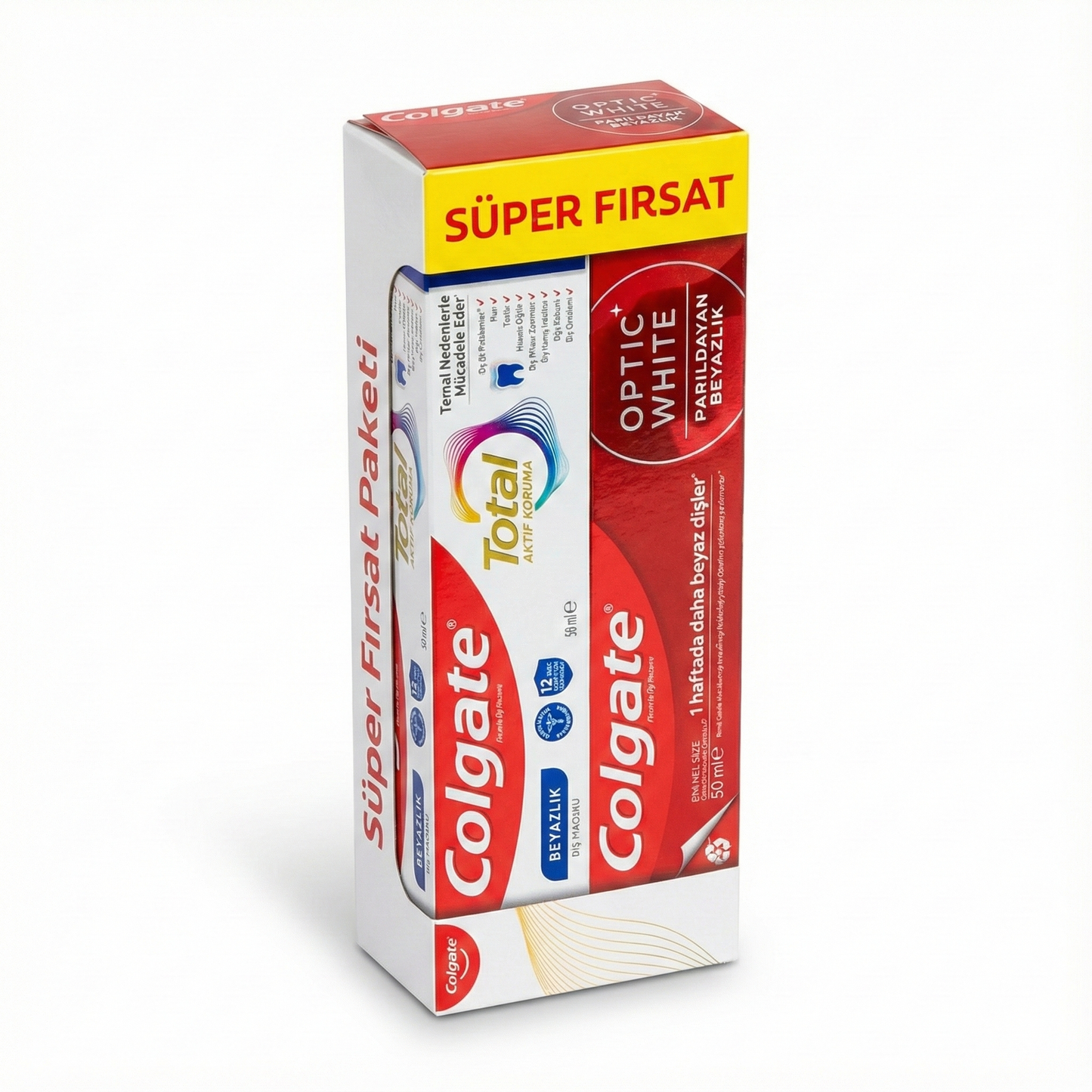 Colgate Süper Fırsat Paketi - Total Koruma ve Optic White Beyazlık Seti (2 x 50ml)