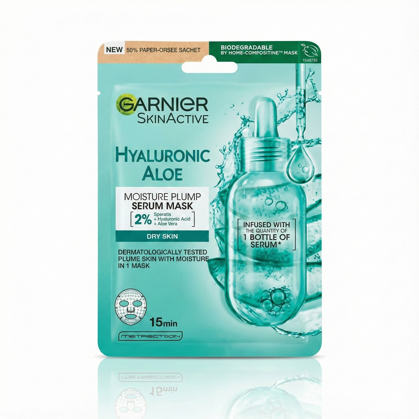 Garnier Hyaluronik Aloe Kağıt Yüz Maskesi - Kuru Ciltler İçin Yoğun Nem ve Dolgunluk - 2'li Avantaj Paketi