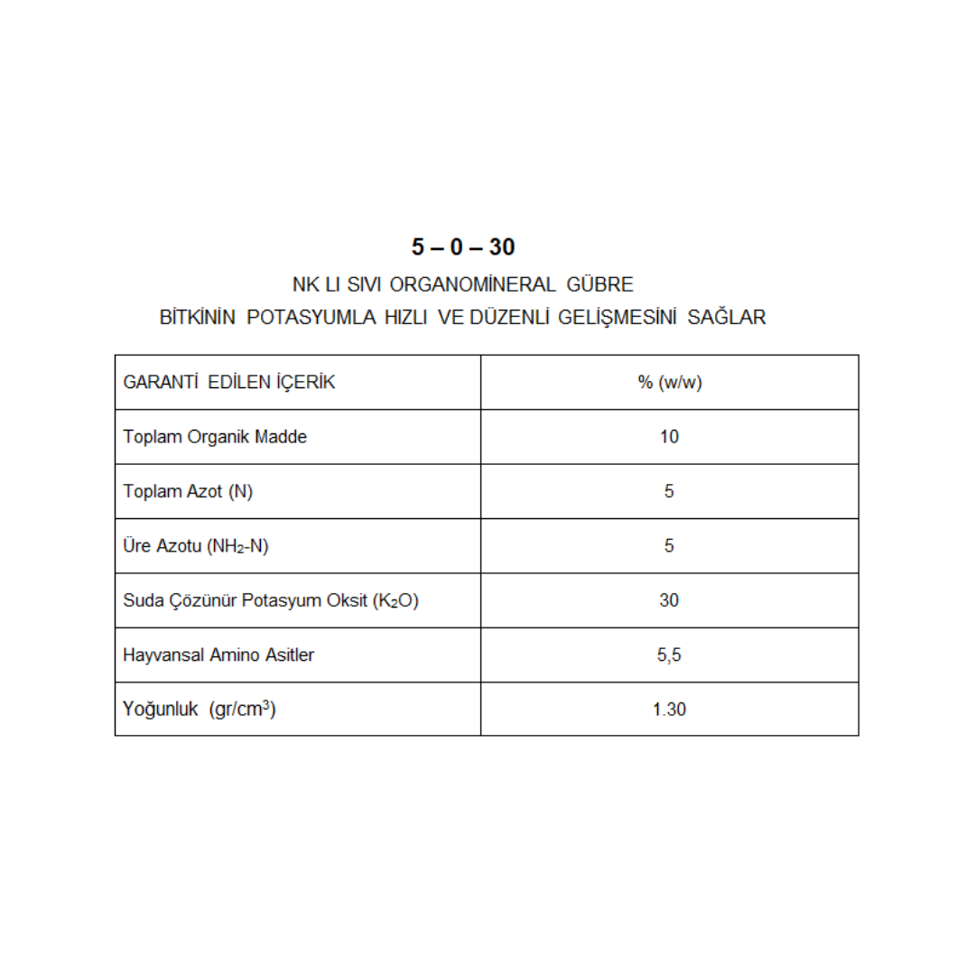 ARELCHEM POLI K-30 (NK SIVI ORGANOMİNERAL GÜBRE) 1 LT'LİK AMBALAJ