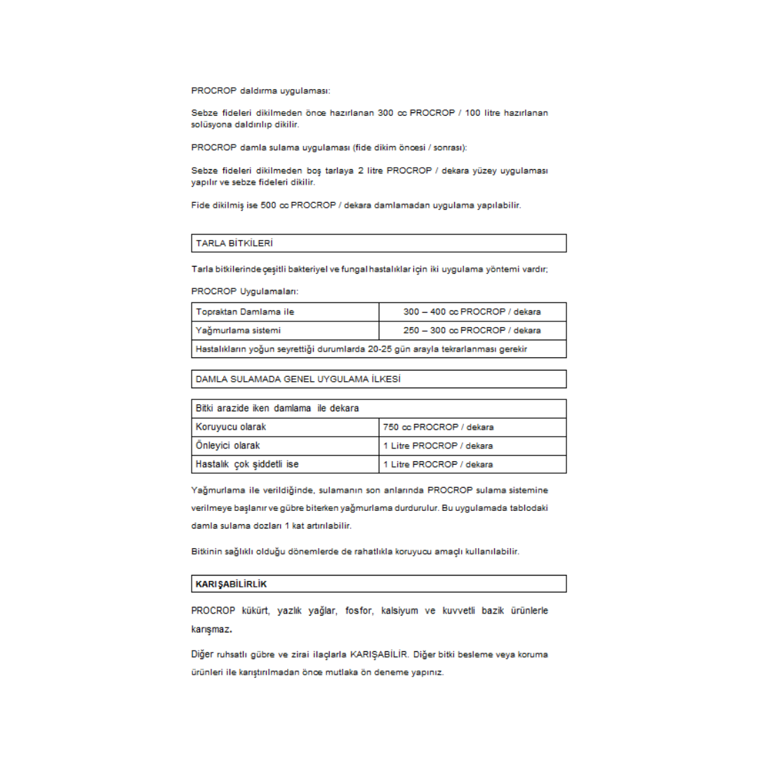 ARELCHEM PROCROP (BAKIRLI GÜBRE ÇÖZELTİSİ) 1 LT'LİK AMBALAJ