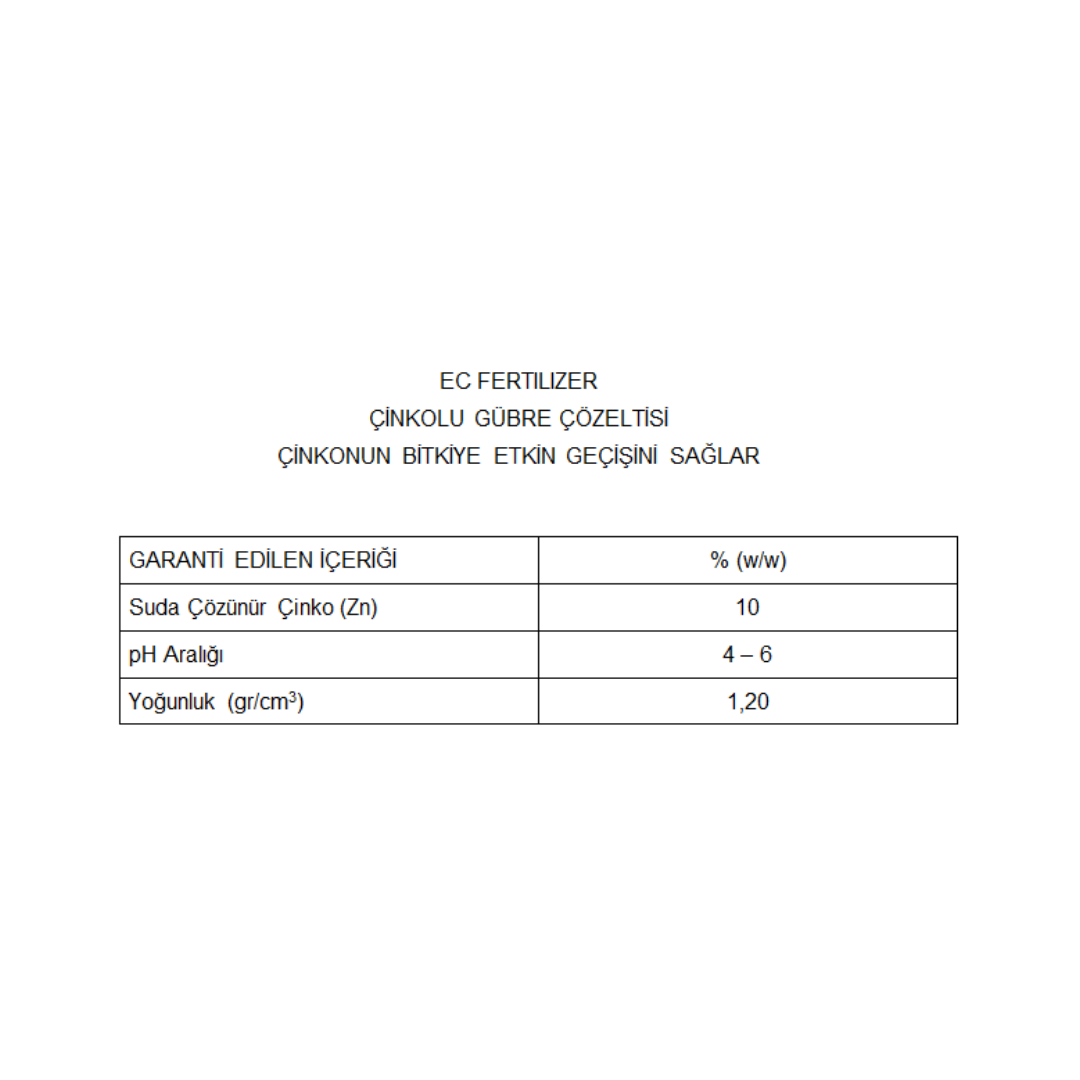 ARELCHEM ZINCO PLUS ZN 10 (ÇİNKOLU GÜBRE ÇÖZELTİSİ) 1 LT'LİK AMBALAJDA