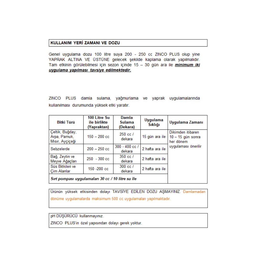 ARELCHEM ZINCO PLUS ZN 10 (ÇİNKOLU GÜBRE ÇÖZELTİSİ) 1 LT'LİK AMBALAJDA