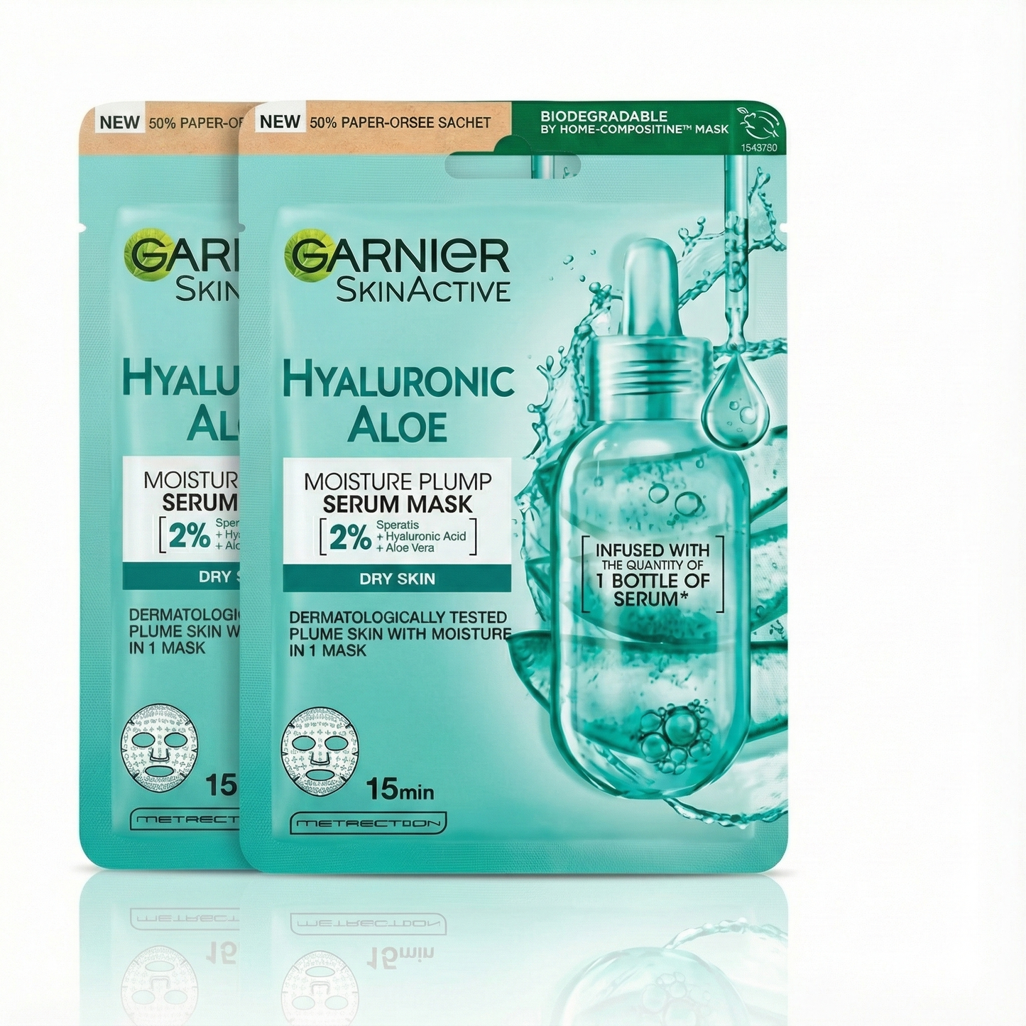 Garnier Hyaluronik Aloe Kağıt Yüz Maskesi - Kuru Ciltler İçin Yoğun Nem ve Dolgunluk - 2'li Avantaj Paketi