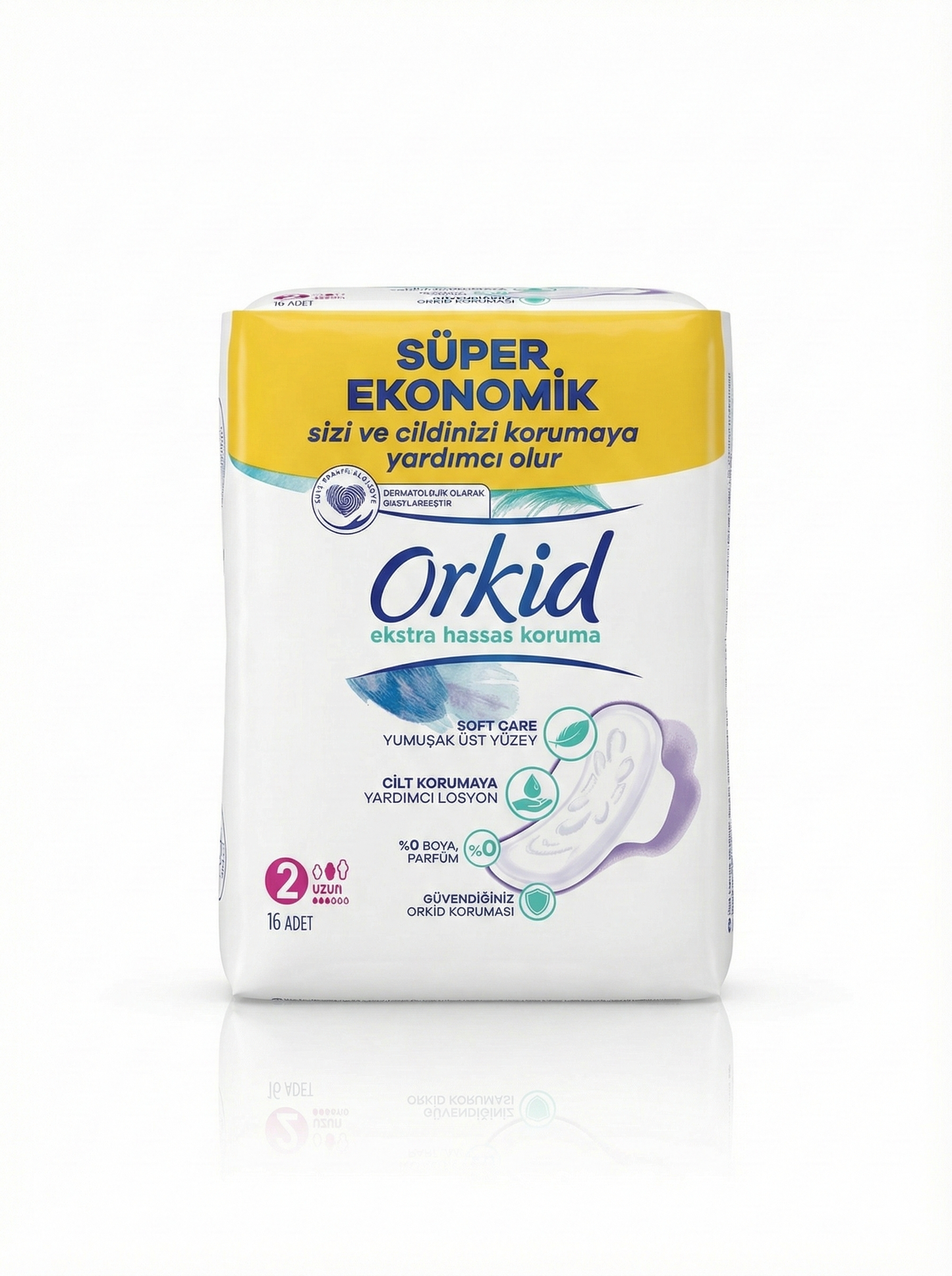 Orkid Ekstra Hassas Koruma 2 Uzun Hijyenik Ped 16'lı x 4 Paket (Toplam 64 Ped) - Süper Ekonomik Set