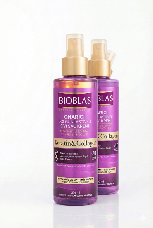 Bioblas Keratin & Collagen Sıvı Saç Kremi - 2'li Fırsat Paketi (2 x 200 ml) | Durulanmayan Onarıcı Bakım
