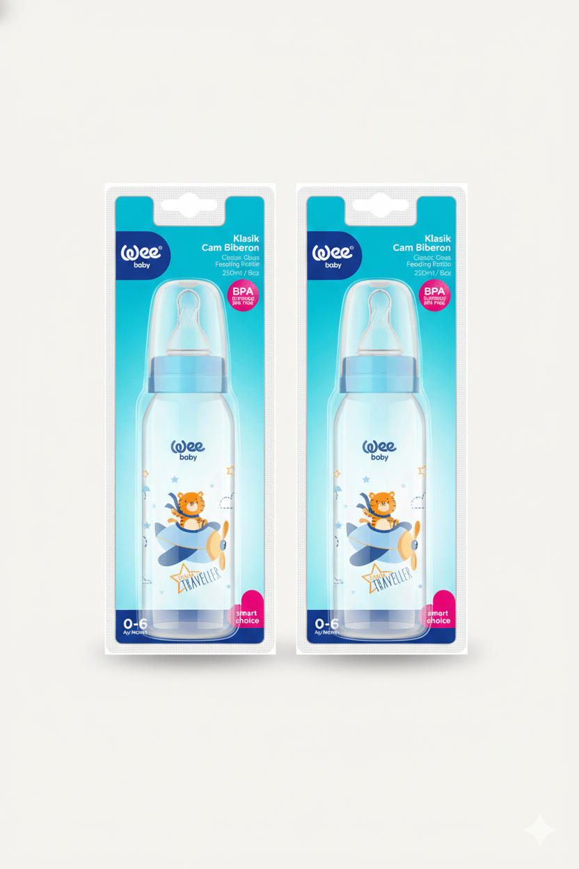 Wee Baby Klasik Cam Biberon 2'li Avantaj Paketi (250 ml, 0-6 Ay) - BPA İçermez