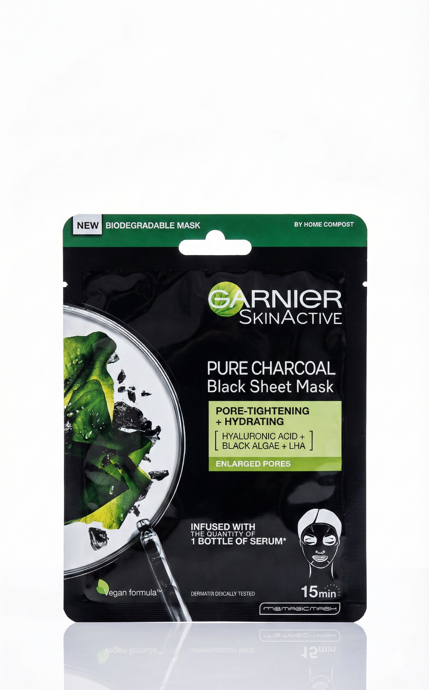 Garnier Saf Kömür Siyah Kağıt Yüz Maskesi - Gözenek Sıkılaştırıcı ve Nemlendirici Etki (Genişlemiş Gözenekler İçin)