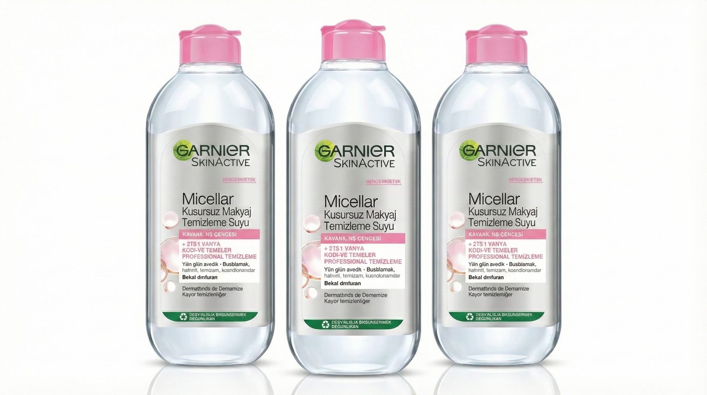 Garnier Micellar Kusursuz Makyaj Temizleme Suyu - Hassas Ciltler İçin - 3'lü Avantaj Paketi