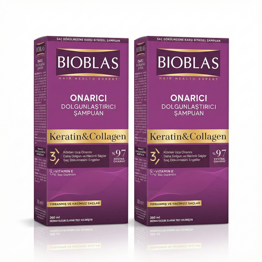 Bioblas Keratin & Collagen Şampuan - 2'li Fırsat Paketi (2 x 360 ml) | Onarıcı & Dolgunlaştırıcı