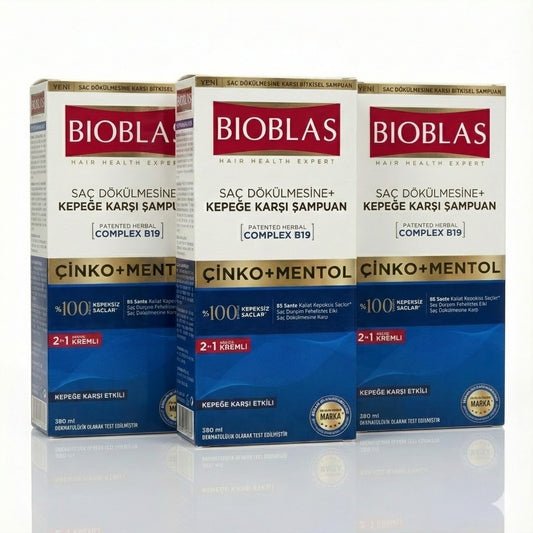 Bioblas Kepeğe Karşı Şampuan - Çinko & Mentol | 3'lü Avantaj Paketi (3 x 360 ml) | 2'si 1 Arada