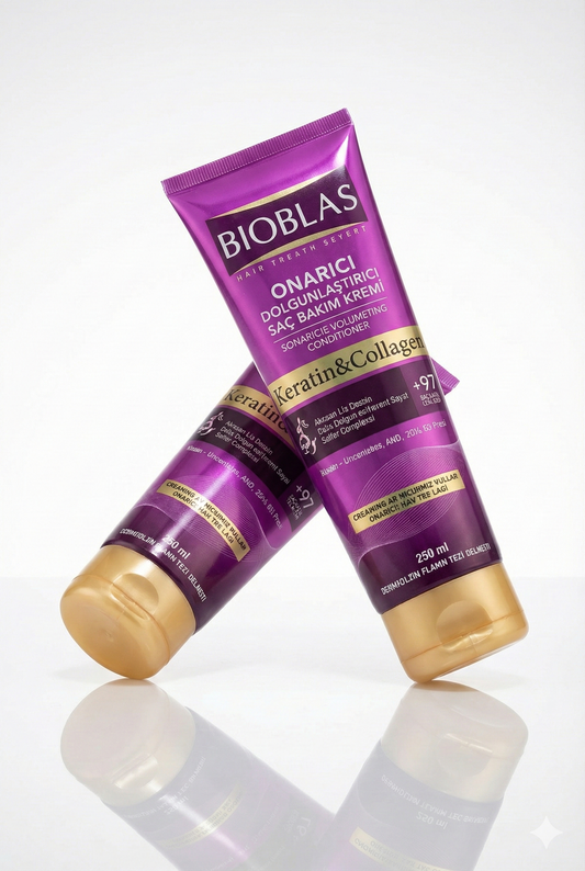 Bioblas Keratin & Collagen Saç Bakım Kremi - 2'li Fırsat Paketi (2 x 250 ml) | Onarıcı & Dolgunlaştırıcı