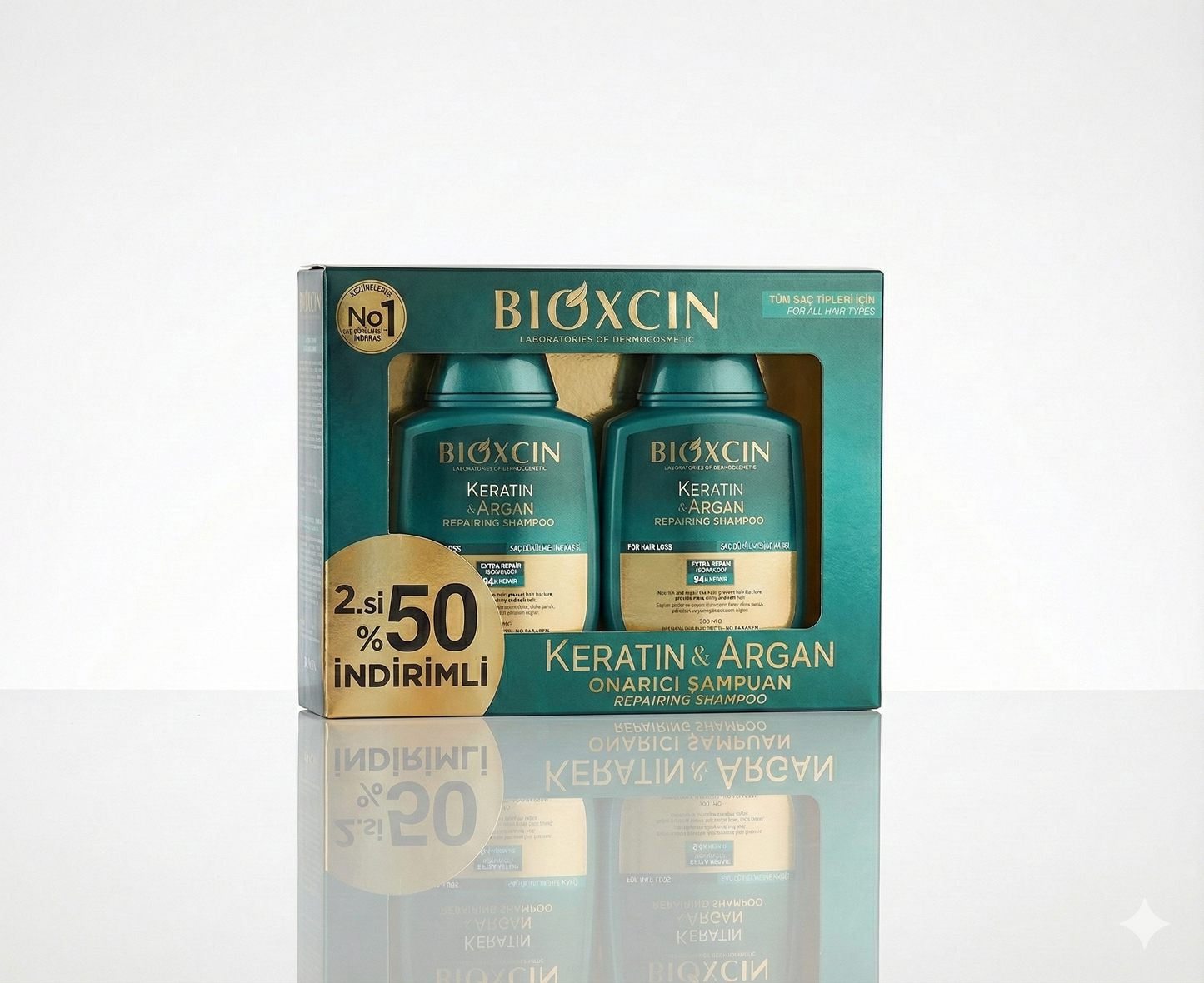 Bioxcin Keratin & Argan Onarıcı Şampuan - 2.si %50 İndirimli Fırsat Paketi (2 x 300 ml)
