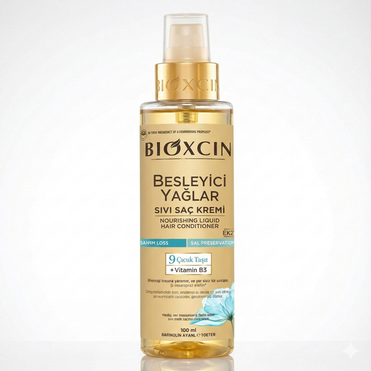 Bioxcin Besleyici Yağlar Sıvı Saç Kremi - 9 Çiçek Yağı & Vitamin B3 | Dökülme Karşıtı & Parlaklık (200 ml)
