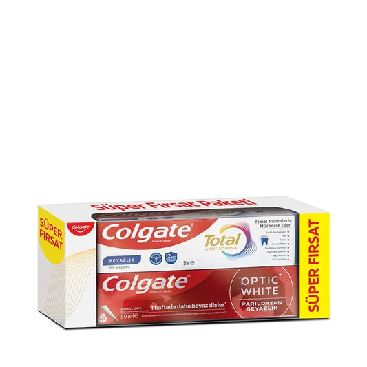 Colgate Süper Fırsat Paketi - Total Koruma ve Optic White Beyazlık Seti (2 x 50ml)